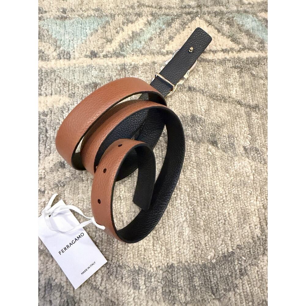 Ferragamo Reversible Gancini belt Cognac/black Gold Buckle Womens Sz 100 $489 - Picture 8 of 13